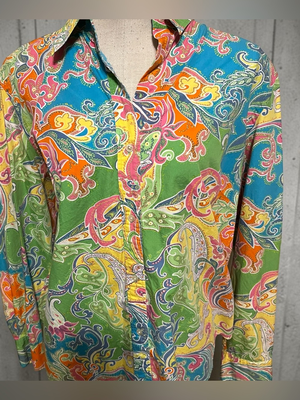Ralph Lauren Paisley Button-Down Shirt - Green Blue Orange Pink